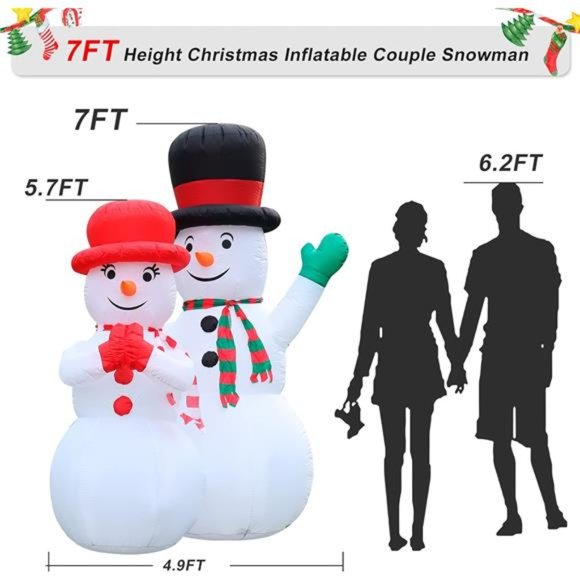 7FT Christmas Inflatables Blow Up Snowman Couple Built-in Rotating LED Light - Picture 4 of 7
